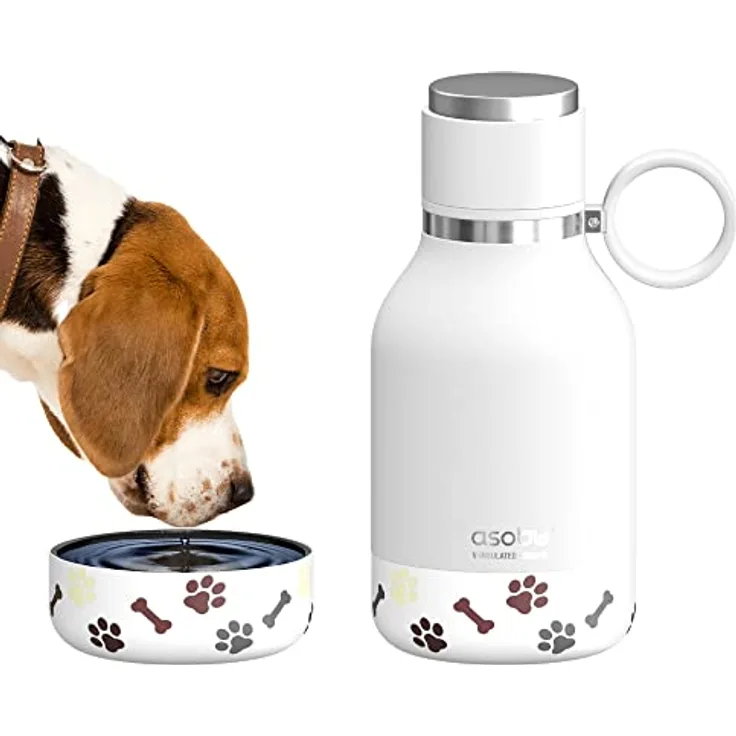 Asobu - Dog Bowl - Edelstahlflasche mit Hundenapf 1 Liter Weiß