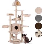 happypet® Kratzbaum grosse Katzen stabil 200cm XXL Katzenbaum (CAT031-4) Kletterbaum Maine Coon Natur-Sisal-Säulen ca. 8 cm, Liegemulden, Haus, Tunnel, Kratzrolle, Spielseil, Aussichtsplattform, BEIGE
