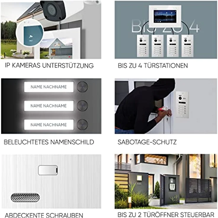 Balter EVO HD Video Türsprechanlage, Komplettset für 4-Familienhaus, 7-Zoll Touchscreen Monitor, Full HD Kamera, Smartphone App, Nachtsicht, 2-Draht-BUS-Technologie – Bild 7