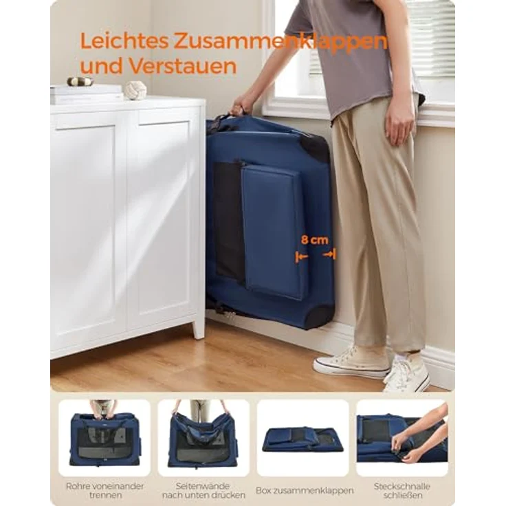 Feandrea Hundebox faltbar, Transportbox Hund, XXXL, Oxford-Gewebe, atmungsaktiv, dunkelblau – Bild 5