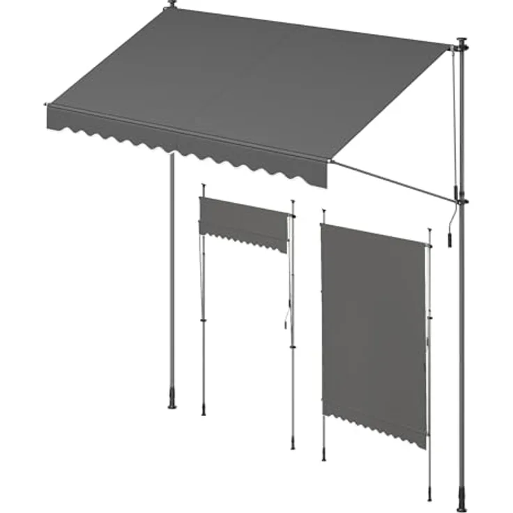 SONGMICS Klemmmarkise, höhenverstellbar mit Handkurbel, Sonnenschutz für Balkon Terrasse Garten, 300 x 120 cm, anthrazit