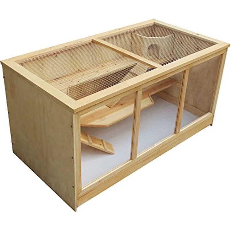 Wiltec XXL 3 Etagen Nagerkäfig aus Holz mit klappbarem Deckel & Sichtfenster, Kleintierhaus Hamsterkäfig, 1150 x 600 x 580 mm – Bild 1