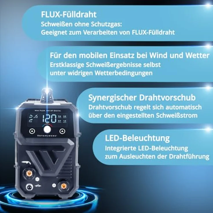 STAHLWERK FLUX 120 ST Digital, Schweißgerät mit Fülldraht, MMA, ARC, LIFT und TIG Funktion – Bild 3