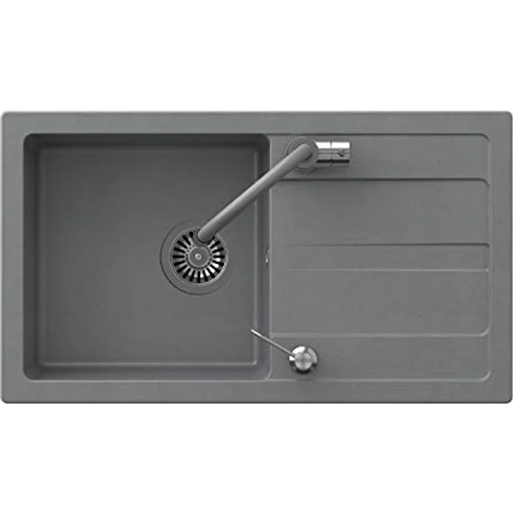 VBChome Spülbecken mit Armatur 77 x 44 cm Grau Granit Einzelbecken reversibel + Siphon und Spülmittelspender – Bild 4