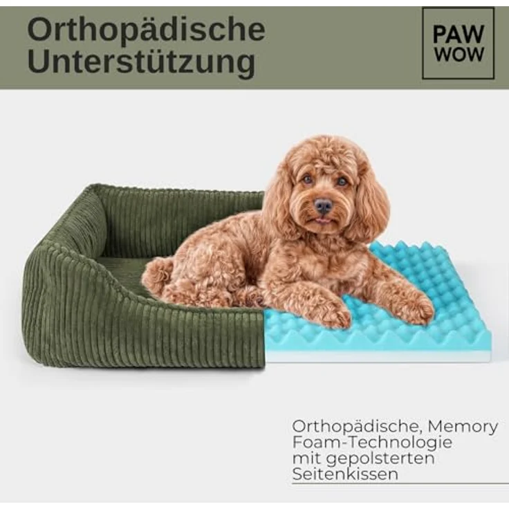 PAW WOW Anton Hundebett | Orthopädisches Hundekissen für kleine und mittelgroße Hunde (Olive, 80x60cm) – Bild 4