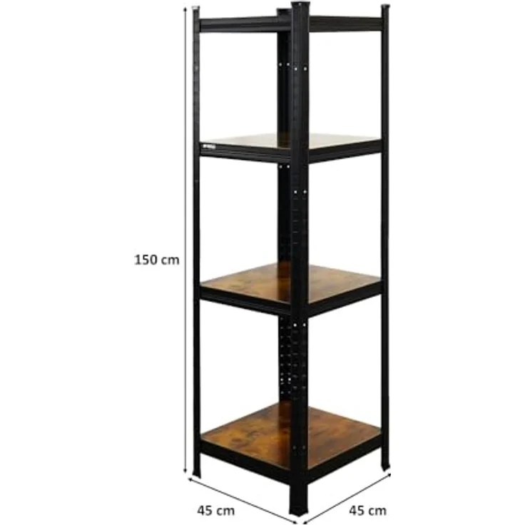 PROREGAL® Vintage Series Ragnar Schwerlastregal, 150x45x45cm, Fachlast 100kg, Braun-Schwarz, verstellbare Fachböden – Bild 2