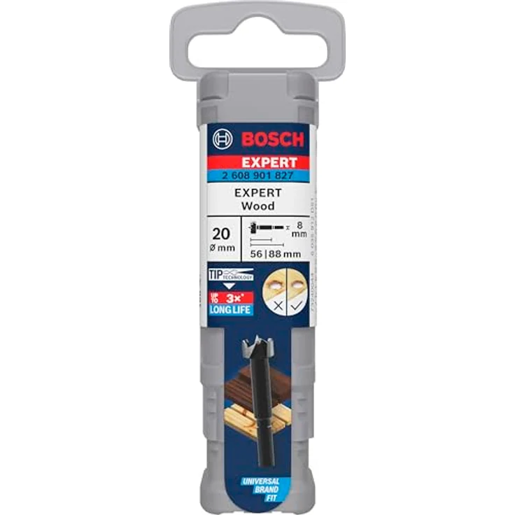 Bosch Forstnerbohrer Expert Wood, 20 mm Ø, 56 mm Länge, 88 mm Gesamtlänge, schwarz, mit gewellter Spitze und 3-Flächen-Schaft – Bild 2