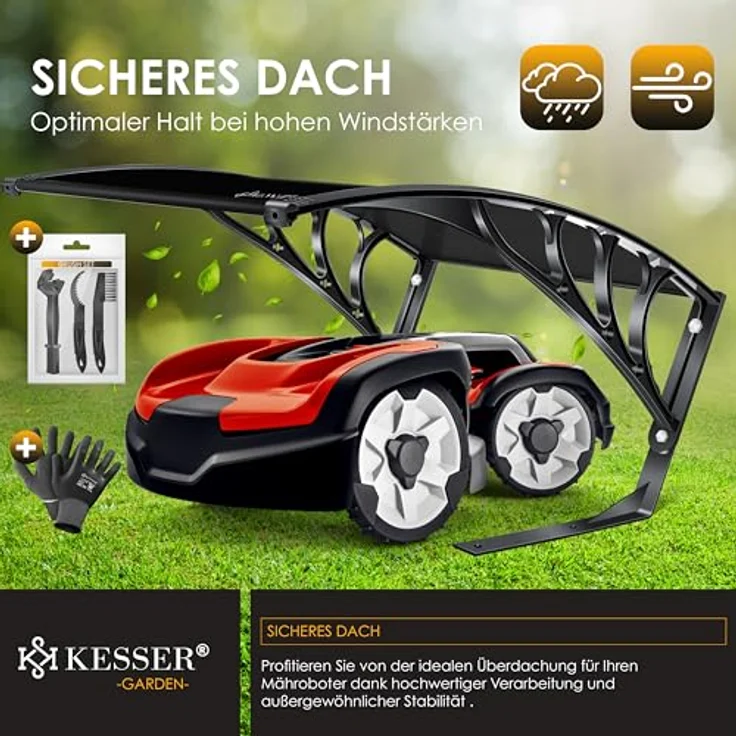 KESSER Mähroboter Garage Dach Carport Überdachung für Mähroboter Rasenmäher Rasenroboter Automower Garten Witterungsbeständig Mährobotergarage inkl. Montagematerial,  Maße 82 x 103 x 47 cm Schwarz - Preisvergleich – Bild 3