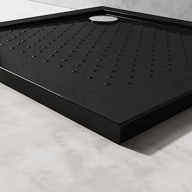 doporro Lucia1AR, Duschtasse Duschwanne 80x80x4 cm in Schwarz, Anti-Rutsch, flach aus Sanitär-Acryl, DIN-Anschlüsse, bodenebene Montage geeignet – Bild 4