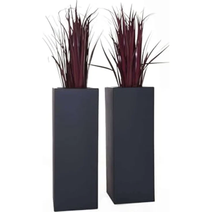 VIVANNO Pflanzkübel Zink BLOCK Säule, Set mit 2 Stück, anthrazit matt, 29x29x80 cm – Bild 4