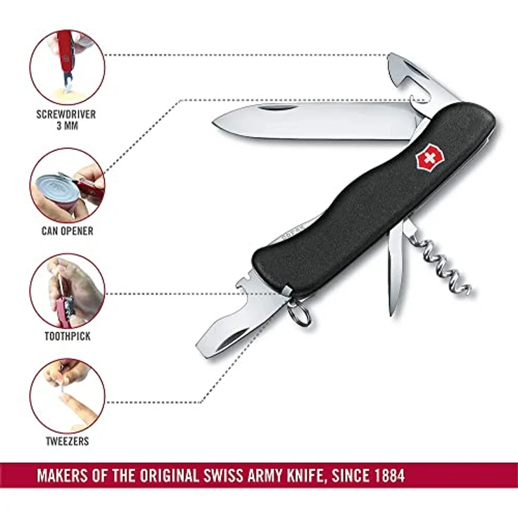 Victorinox, Taschenmesser, Picknicker, 111 mm, schwarz (11 Funktionen, Klinge, Dosenöffner, Schraubendreher 3 mm, Korkenzieher), Feststellklinge – Bild 4