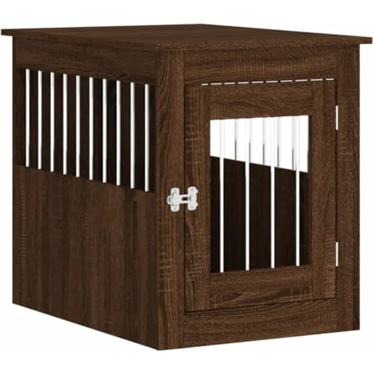 vidaXL Hundekäfig im Möbelstil, Abschließbar Hundebox mit Tür, Hundehütte Beistelltisch mit 2-in-1-Funktion, Hundehaus Haustierkäfig, Braun Eichen-Optik 55x75x65 cm – Bild 1