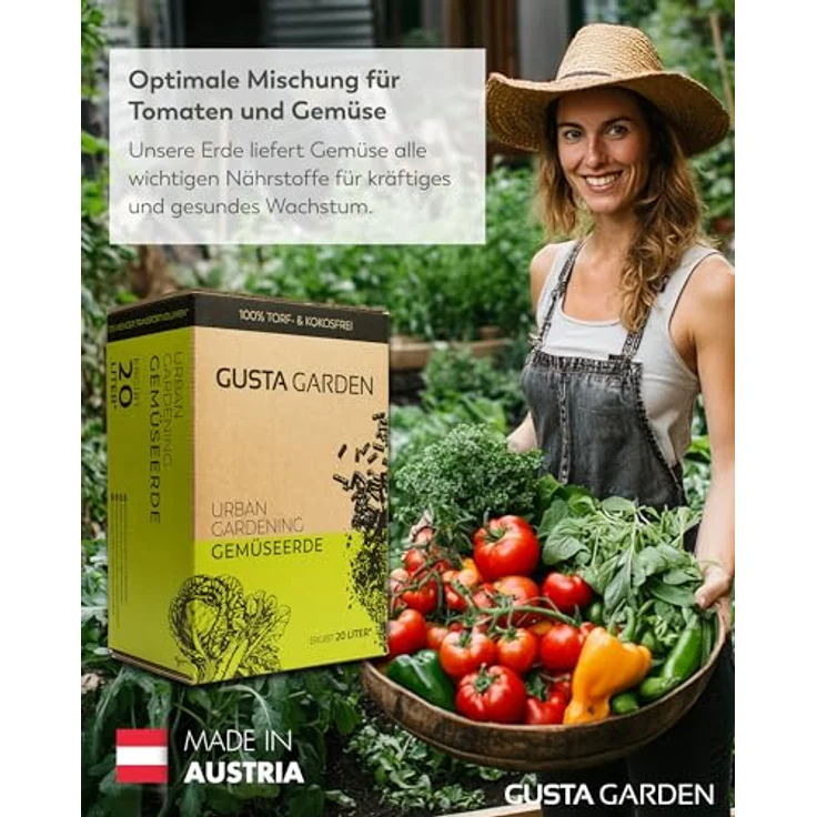 GUSTA GARDEN Urban Gardening Gemüseerde und Tomatenerde, pelletierte Quellerde mit Langzeitdünger, torffrei & kokosfrei, plastikfreie Verpackung, 40L – Bild 2