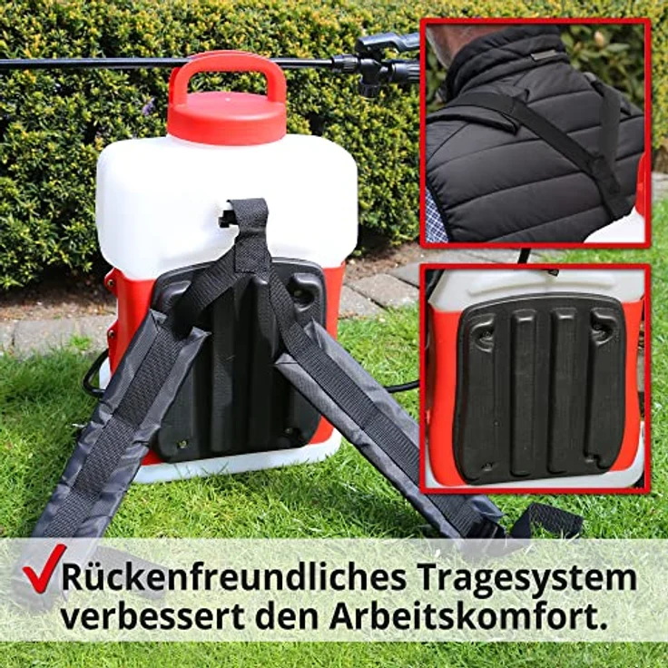 HECHT Drucksprüher Akku 10l, Rückenspritze mit 2,5 Ah Lithium-Ionen Akku, 4 Düsen, ergonomischem Schultergurt und 50 cm Lanze – Bild 5