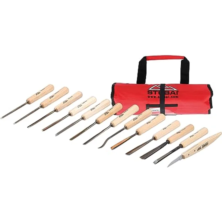 Schnitzersatz 14 teiliges Set in Rolltasche| STUBAI Schnitzersatz 14-tlg. Set für präzises Schnitzen und Gestalten von Holz, Schnitzwerkzeug für erfahrene Holzschnitzer oder Hobbyschnitzer