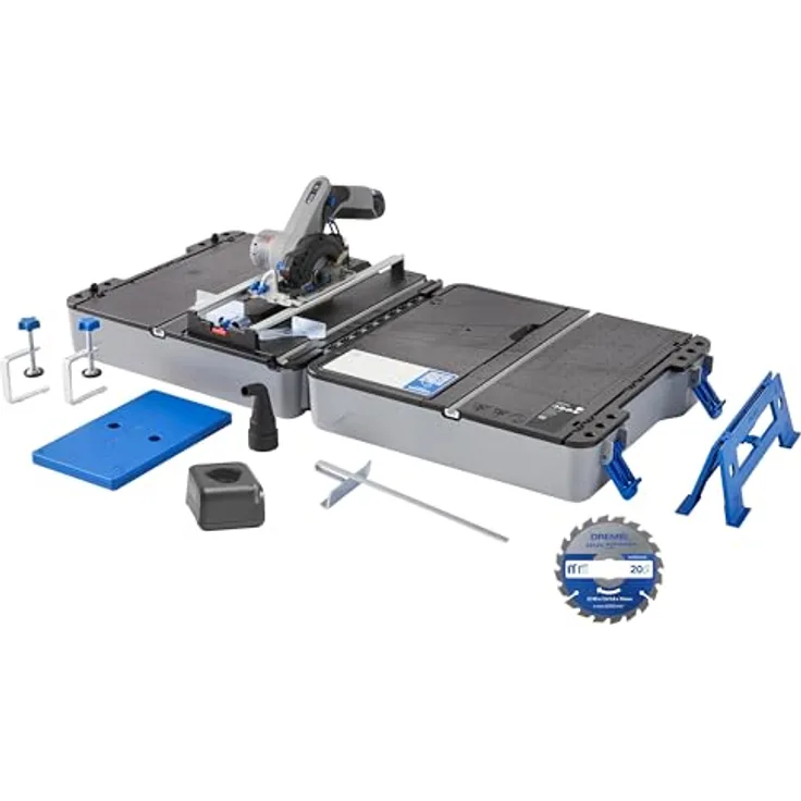 DREMEL Mobile Sägestation CS12V, Gehrungssäge mit 12V Akku, integrierter Laserführung und Sägetisch-Koffer
