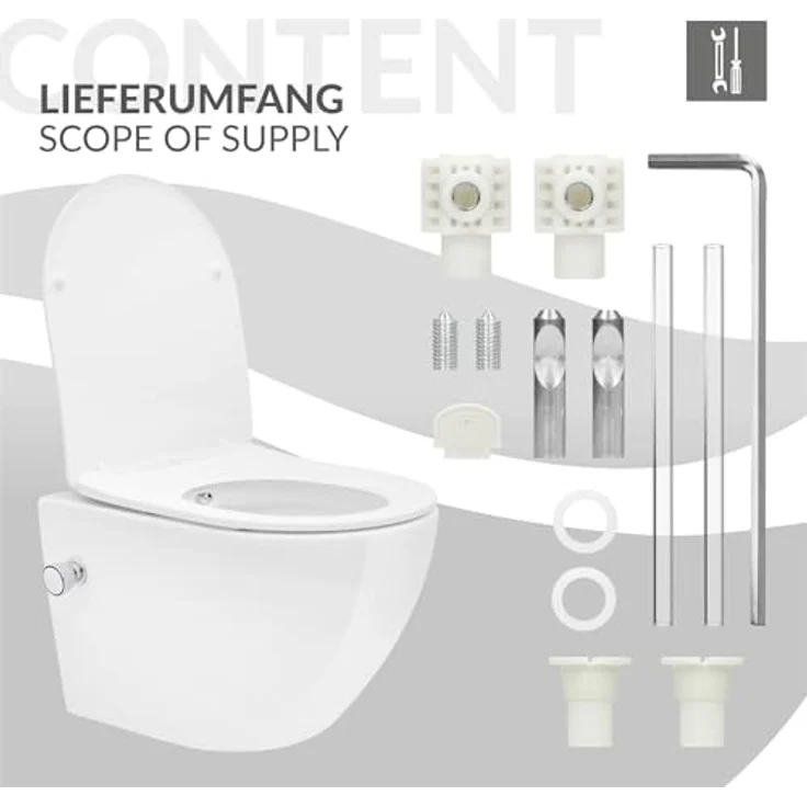 LuxeBath Wand-WC (Weiß) mit Bidet-Funktion, Softclose-Mechanismus und kraftvoller Tornadospülung, spülrandloses Design – Bild 8