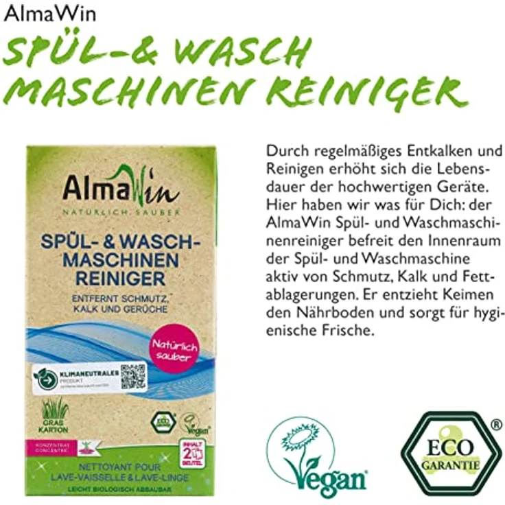 AlmaWin Spül- & Waschmaschinenreiniger 2x100g I Umweltfreundlicher Maschinenreiniger für Waschmaschine & Geschirrspülmaschinen I Spezialreiniger I Frei von synthetischen Duft- & Farbstoffen I Vegan – Bild 3