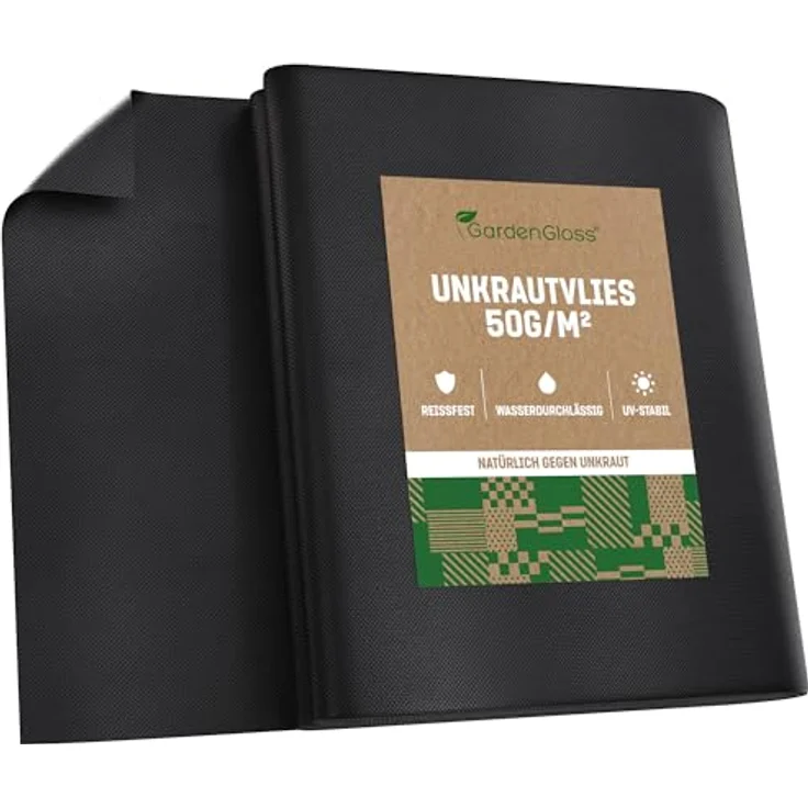GardenGloss® Unkrautvlies 10m², reißfestes Gartenvlies mit hoher UV-Stabilisierung, wasserdurchlässig, 50g/m², gefaltet (5m x 2m) – Bild 1