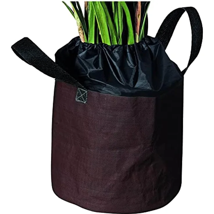 NOOR Frostschutz-Sack XL 55 x 45 cm mit eingenähter Isolierfolie I Frostschutzhaube für Topf-Pflanzen mit Zugband & Tragegriffen I Winterschutz für Pflanzen-Überwinterung von Kübelpflanzen I Braun
