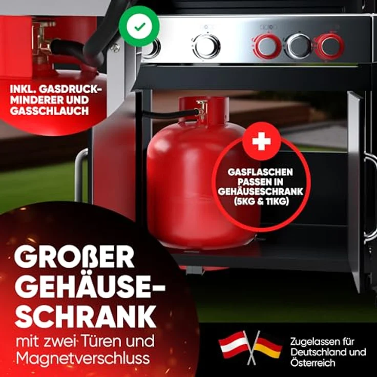 ProfiCook PC GG 1312, Gasgrill mit 4 Brennern, 2 Power-Zonen, Side-Burner, hochwertigen gusseisernen Grillrosten, Temperaturanzeige und Flaschenöffner – Bild 5