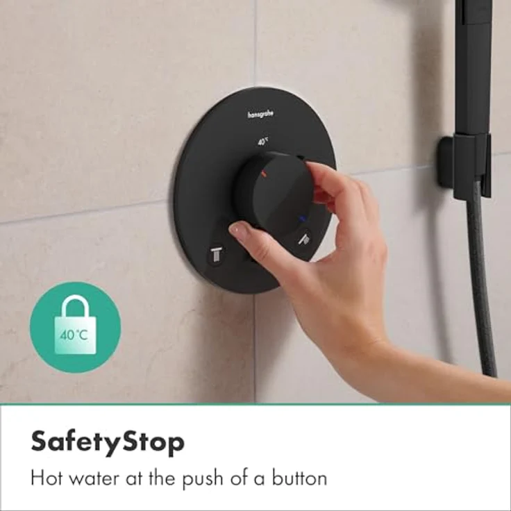 hansgrohe Ecostat Comfort S Badarmatur, eingebauter thermostatischer Mischer für 2 Verbraucher, matte Schwarz-Optik, mit SafetyStop-Funktion und minimalistischem Design – Bild 4
