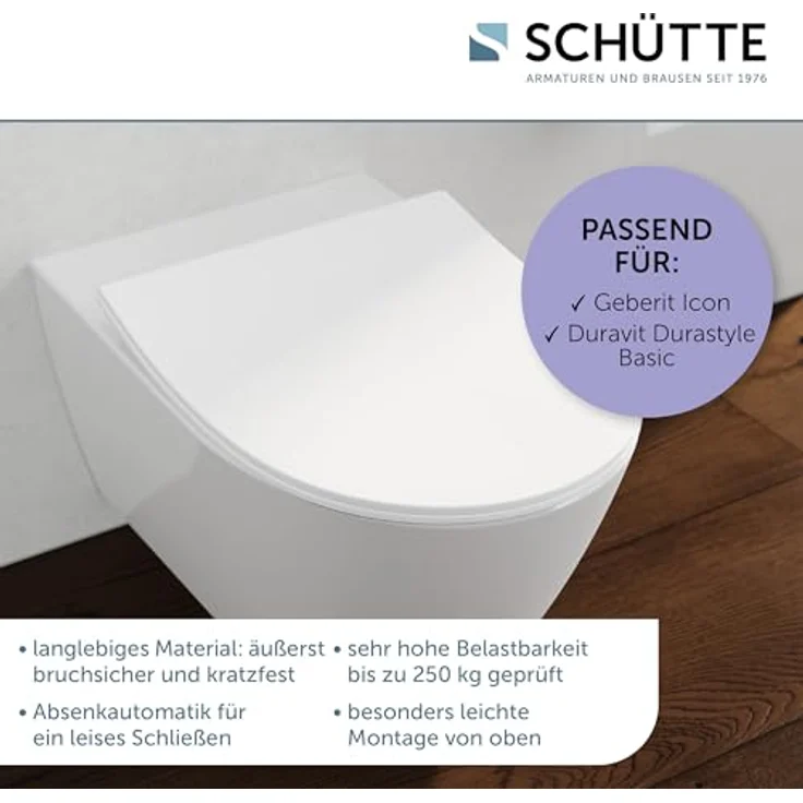 Schütte WC-Sitz D-Form Pro 6 Duroplast, mit Absenkautomatik und Schnellverschluss, weiß, bis 250 kg belastbar – Bild 8