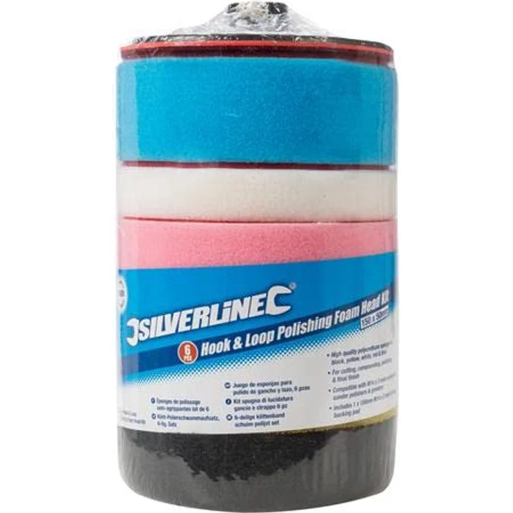 Silverline Klett-Polierschaum, 6-tlg. Satz in schwarz, gelb, weiß, rot und blau, 150 x 50 mm mit M14 x 2-Anschluss – Bild 2