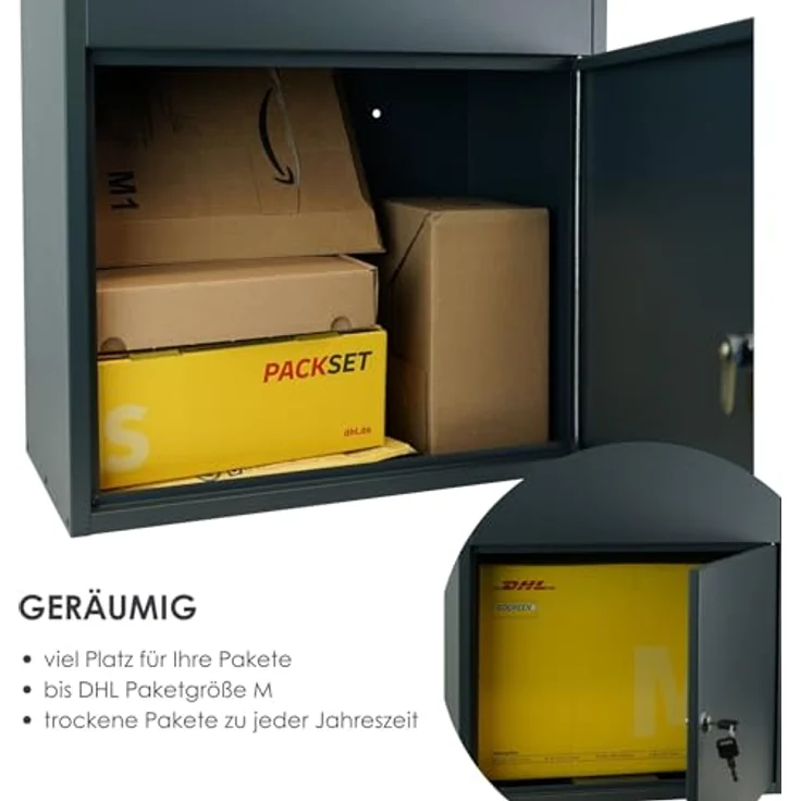 MOCAVI Paketbox 56 - Großzügiger Paketkasten anthrazit | Sichere Paketannahme mit Schloss | Wetterfeste Paketstation RAL 7016 – Bild 4
