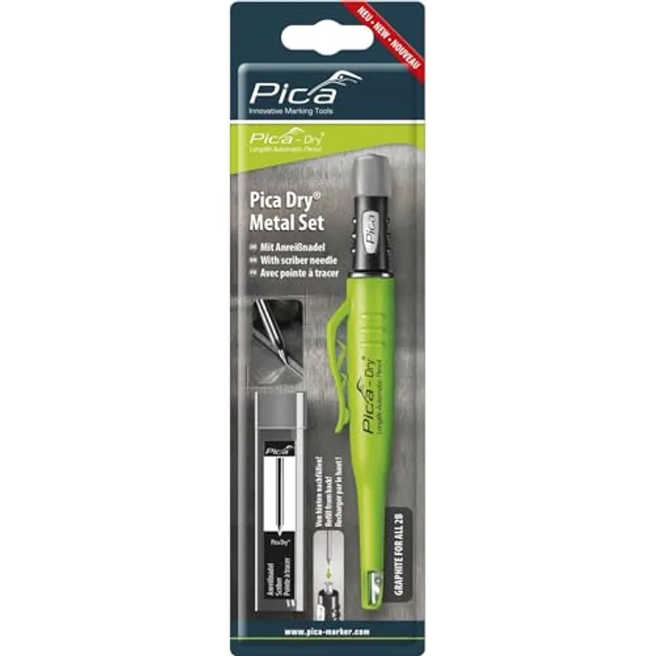 PICA BIG Dry Metal-Set sortiert f.Metallarbeiten (Anreißnadel) 120 PICA, robuste Hartmetall-Anreißnadel, graue Kappe