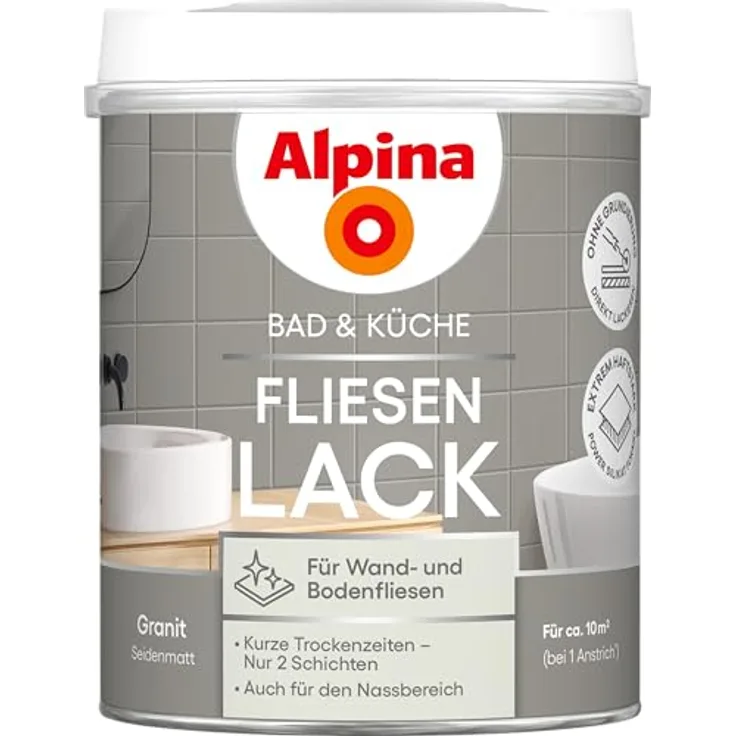 Alpina Fliesenlack 2K Granit, seidenmatt, wasserbasierend, 750 ml für 10 m², innen geeignet