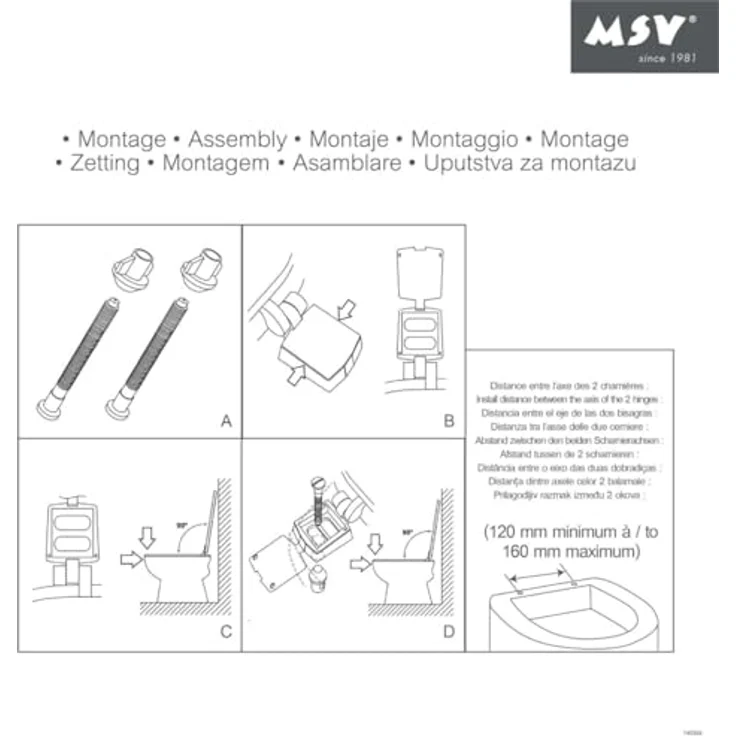 MSV WC-Sitz Pinie, 45 cm x 37 cm, MDF in Braun mit stabilen Scharnieren und Anti-Rutsch Noppen – Bild 6