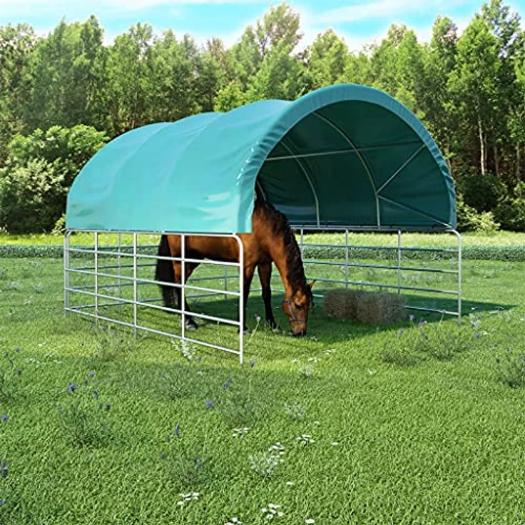 vidaXL Weidezelt Wasserfest Weidehütte Offenstall Weide Unterstand Weideunterstand Schafe Pferde Kühe Stall Shelter PVC 3,7x3,7m Grün – Bild 2