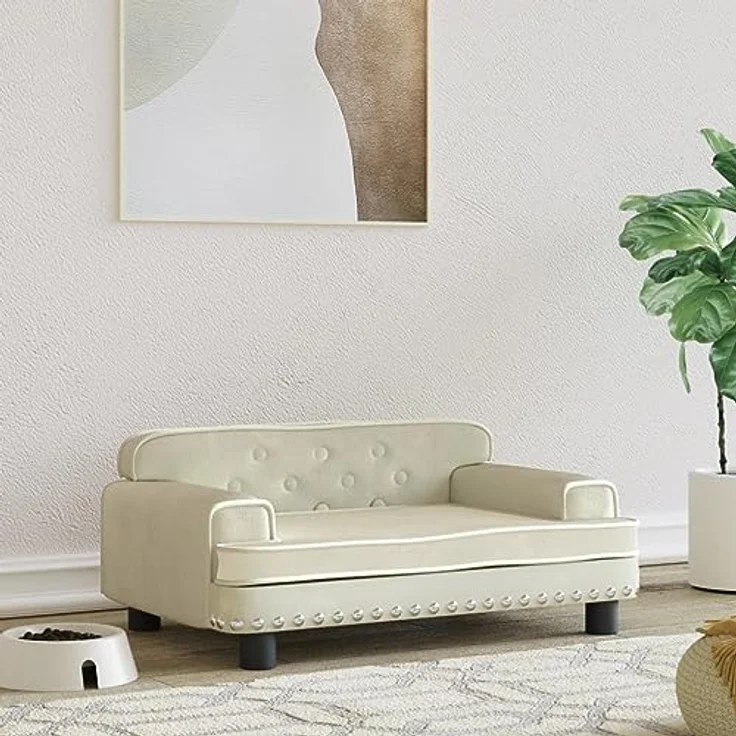 vidaXL Hundebett, Hundekissen mit weicher Polsterung, Hundesofa Hundecouch für kleine Hunde Haustiere, Haustierbett Katzenbett, Creme Samt – Bild 2