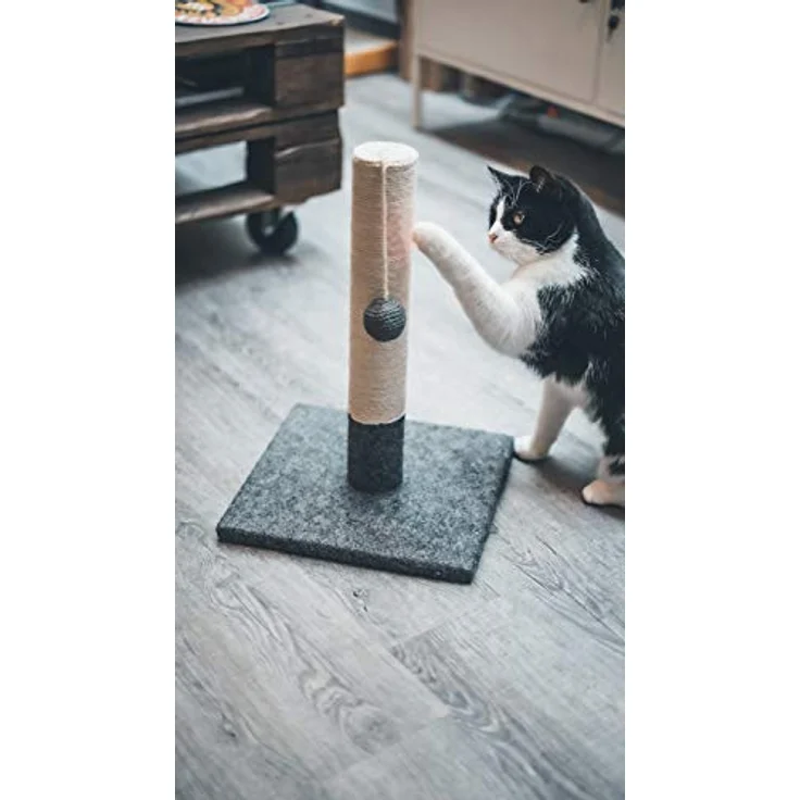 Tyrol | Kratzbaum für Katzen, 42 cm | Kratzpfosten für Katzen aus Jute und strapazierfähigem Stoff mit Bommel | Kratzbaum in modernem Design Farbe Grau und Weiß | stabile Basis 30 x 30 cm – Bild 5