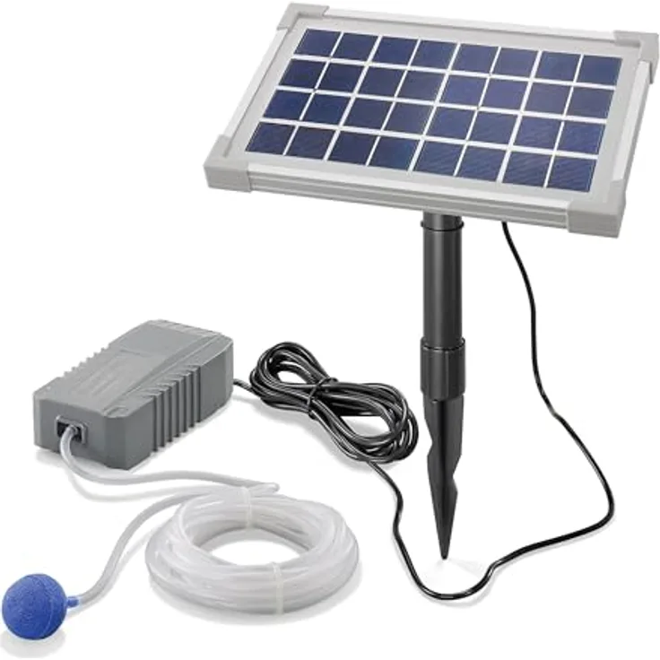 Esotec Solar Teichbelüfter 3,5/130, Sauerstoffpumpe mit 130 l/h Luftleistung, Solarmodul 3,5W, inkl. Erdspieß, Luftschlauch und Luftausströmer