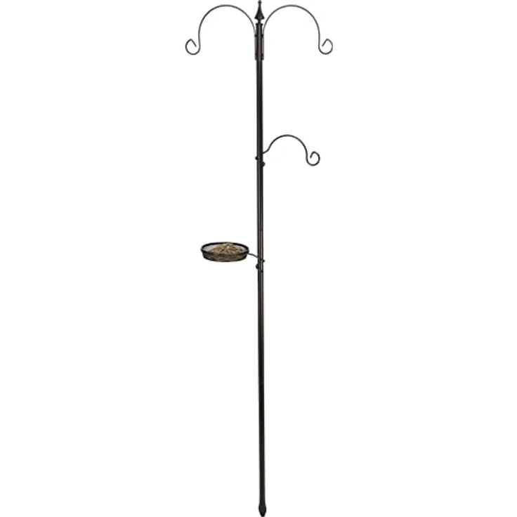 Vogel Futterstation aus Stahl in braun - 190 x 50 cm - Futterstelle mit Meisenknödel Halter und Futterschale - Garten Deko Futter Stelle Station Spender Schale