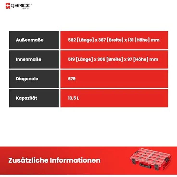 QBRICK System Werkzeugkoffer Qbrick System ONE Organiser XL 2.0 Long Bin RED ULTRA HD Custom – Bild 5