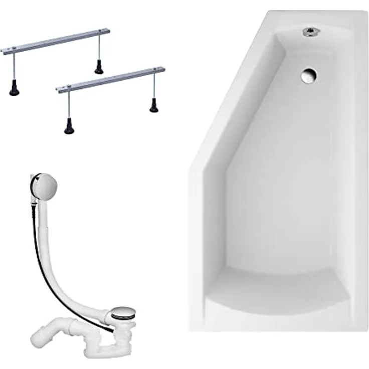 KOLMAN Badewanne SELENA Eckbadewanne 150x90 Rechts, 3in1 Premium Original Acryl Wanne Siphon, reinweiß