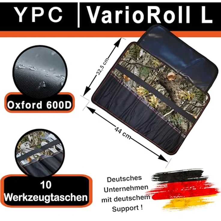 YPC VarioRoll L, Werkzeugtasche rollbar mit 10 Steckfächern und 4 Halteschlaufen, 45x32cm, wasserfestes Oxford 600D Polyester – Bild 2