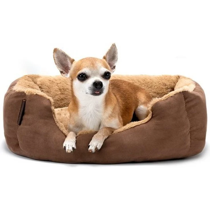 lionto Tierkissen Hundebett mit Wendekissen & Veloursbezug, beige/braun, 50 cm x 37 cm – Bild 1