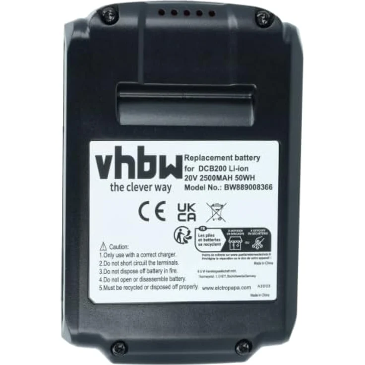 vhbw Akku Ersatz für Dewalt DCB115, DCB118, DCB102, DCB105, DCB121, DCB120, 2500 mAh, 20 Volt, Hochleistungsakku für Powertools – Bild 3