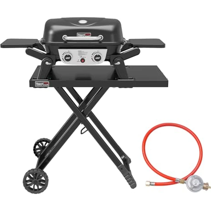 Royal Gourmet Tragbarer 2-Brenner Gasgrill inkl. Grilltisch, 5kW Tischgrill mit separatem Rollwagen, Portabler Tischgasgrill mit Klapptisch für Balkon, Terrasse, Camping in Schwarz – Bild 1