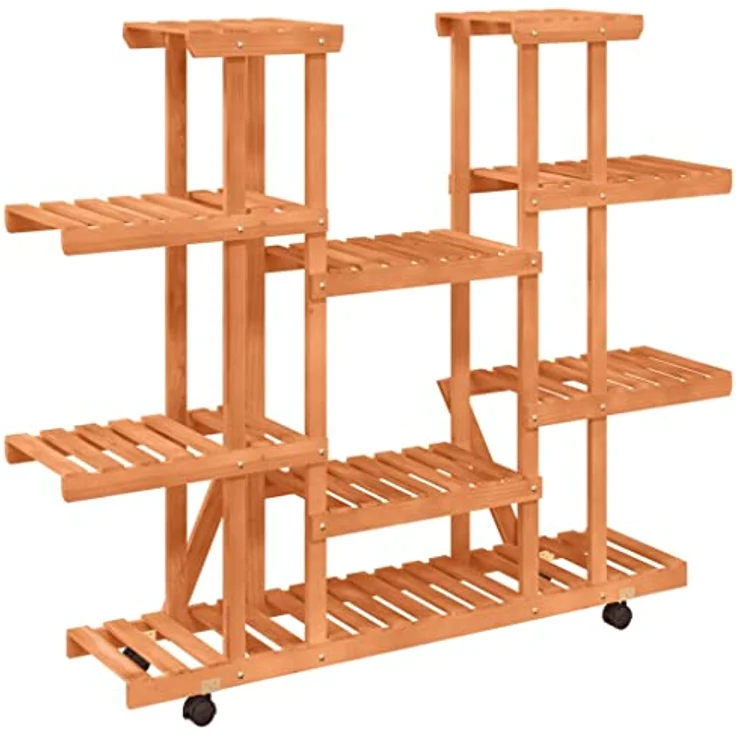 vidaXL Blumenständer, Pflanzständer mit Rollen 110x25x115 cm Massivholz Tanne, Retro-Design mit drehbaren Rollen – Bild 8