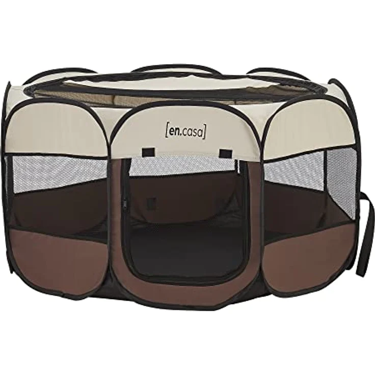 [en.casa] Hundelaufstall Telford 58 x 114 x 114 cm Pop Up Tierlaufstall für Innen- und Außenbereich Welpenlaufstall Hundehütte Braun/Cremefarben - Platzsparender Transport, universell einsetzbar, strapazierfähiges Material – Bild 3