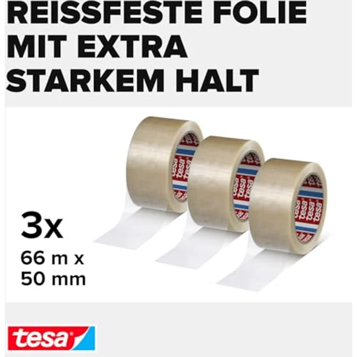 tesapack Ultra Strong im 3er Pack - PVC-Klebebänder für festes Verpacken und sicheres Bündeln - Transparent - 3 Rollen je 66 m - Preisvergleich – Bild 3