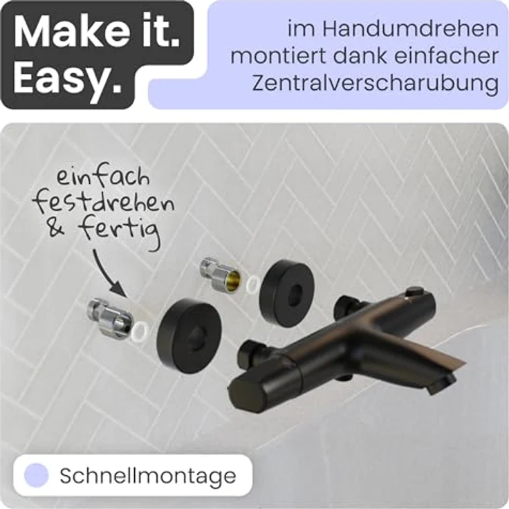 instmaier Beatrice Badewannenarmatur mit Thermostat, schwarz matt, Duscharmatur aus Messing, Verbrühschutz, Wannenfüllarmatur – Bild 5