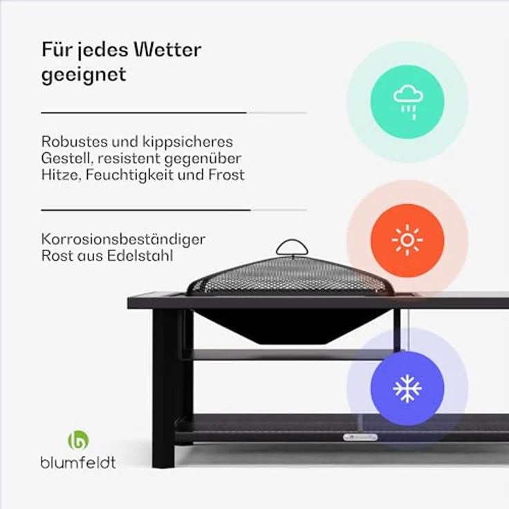 Blumfeldt Merano Avanzato L Feuerschale, 3-in-1 mit Grillrost & Tisch, robuster Stahlrahmen, elegante Terrazzo-Tischplatte, inkl. Funkenschutz, Schürhaken & Deckel, für Garten & Terrasse – Bild 5