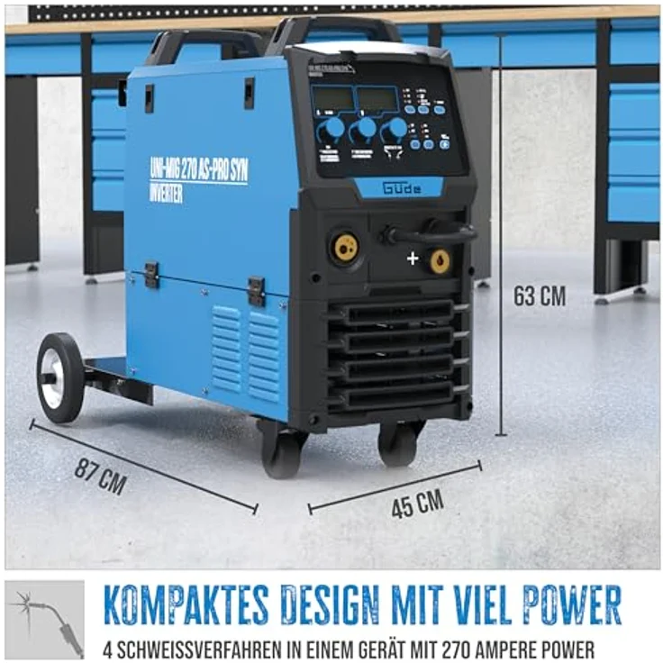 Güde Universalschweißgerät Uni-Mig 270 AS-Pro SYN, 400 V MIG/MAG mit 270 A, pulverbeschichtetes Stahlgehäuse, Digitaldisplay – Bild 2