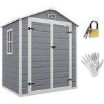 Outsunny Gerätehaus mit Pultdach 2,12 m² Gartenhaus mit Fenster Geräteschuppen Abschließbarer Geräteschrank mit Handschuhe für Garten Balkon Grau 183 x 134 x 210 cm